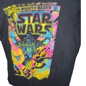 Star Wars Darth Vader Graphic Tee Mens Large Black Excellent Neon Comic Print